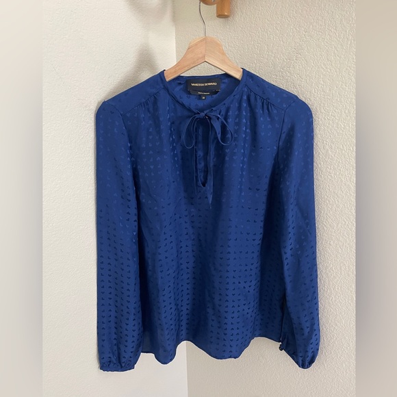 Vanessa Seward Tops - Vanessa Seward hearts bow blue long sleeve 100% silk blouse size 4 chic